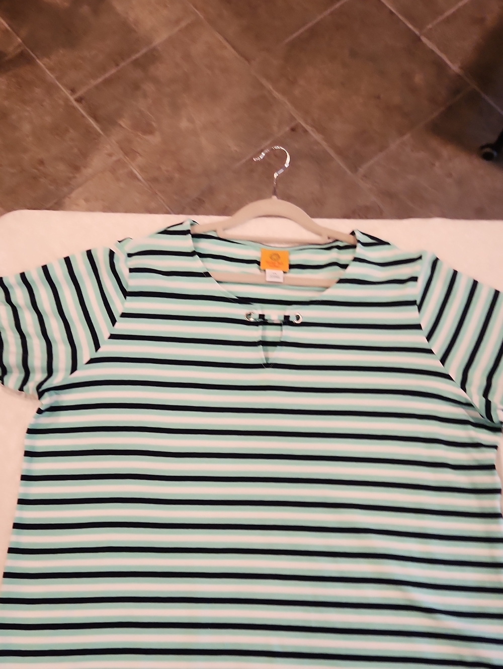 Ruby Rd. 2X Mint Green & Black Striped bell Sleeve Tunic